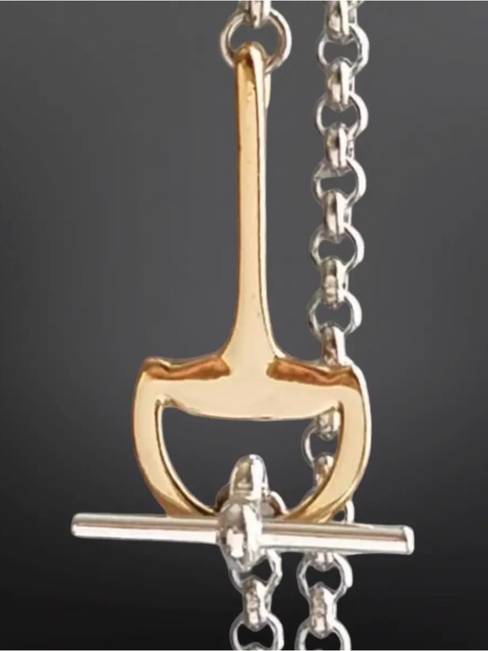 Mix Metal Horsebit Necklace, Gold and silver plated NWT - Picture 4 of 5